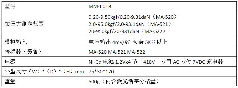 MM-601B點(diǎn)焊壓力測試儀產(chǎn)品參數(shù)